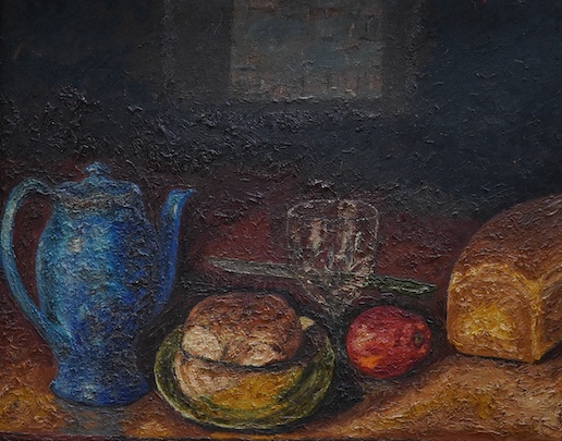 Peter Thomson, still life, ‘A Mackechnie’, initialled, impasto oil on board, 45 x 57cm